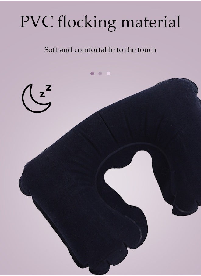 U-Shaped Inflatable Travel Neck Pillow,Airplanes Travel Light Neck Support Head Neck/Lumbar for Traveling (Black)