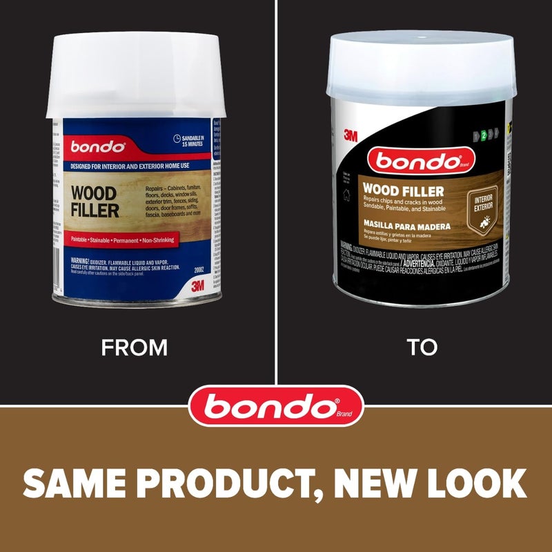 Bondo معجون الخشب بوندو 3M 30 أونصة (850.49 جرام) مع مادة صلبة بوندو 0.5 أونصة (14 جرام)، يصلح الشقوق والرقائق في الخشب، قابل للصنفرة، قابل للدهان، وقابل للتلوين (WF-QT-ES) - Image 2