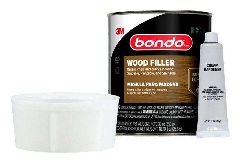 Bondo معجون الخشب بوندو 3M 30 أونصة (850.49 جرام) مع مادة صلبة بوندو 0.5 أونصة (14 جرام)، يصلح الشقوق والرقائق في الخشب، قابل للصنفرة، قابل للدهان، وقابل للتلوين (WF-QT-ES) - Image 4