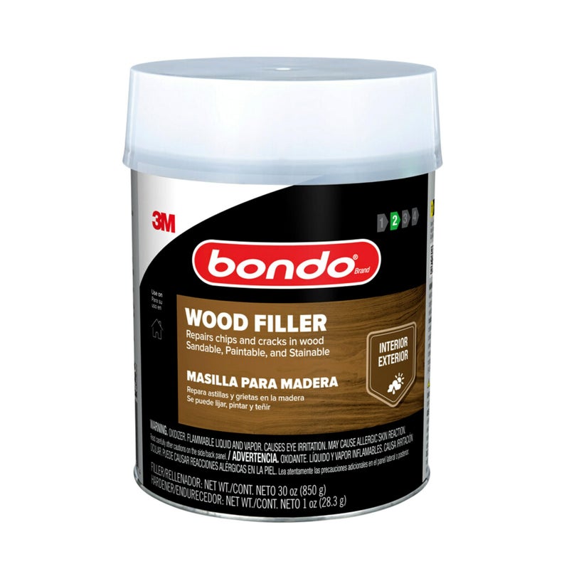 Bondo معجون الخشب بوندو 3M 30 أونصة (850.49 جرام) مع مادة صلبة بوندو 0.5 أونصة (14 جرام)، يصلح الشقوق والرقائق في الخشب، قابل للصنفرة، قابل للدهان، وقابل للتلوين (WF-QT-ES) - Image 1