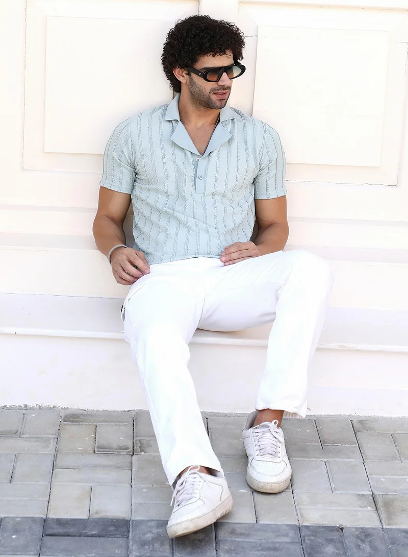 كامبوس سوترا Men's Mint Green Wicker-Tactile Polo T-Shirt