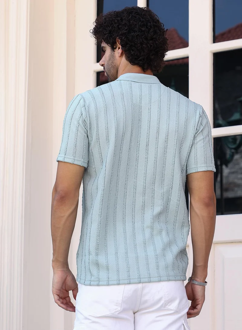 كامبوس سوترا Men's Mint Green Wicker-Tactile Polo T-Shirt