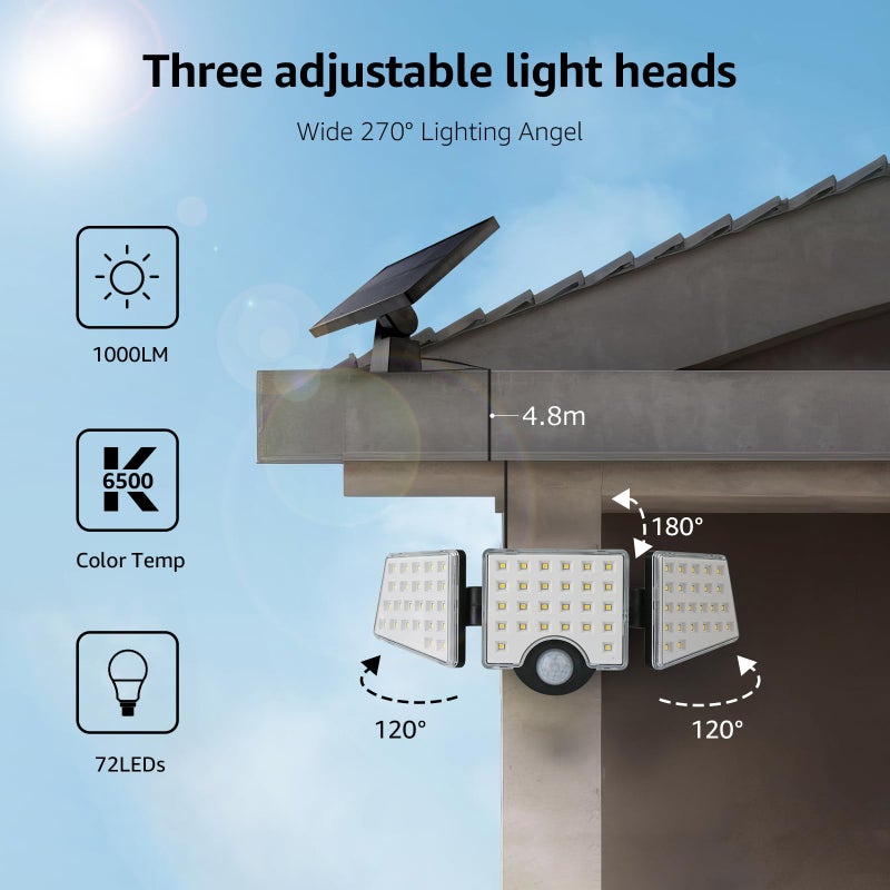 Lepro Solar Lights for Outside, WL5000 Motion Activated Security Lights, Separate Solar Panel, 3 Adjustable Head 270Â° Wide Lighting Angle, IP65 Waterproof Wall Lamp for Porch Yard Garage, 2 Packs - Image 3