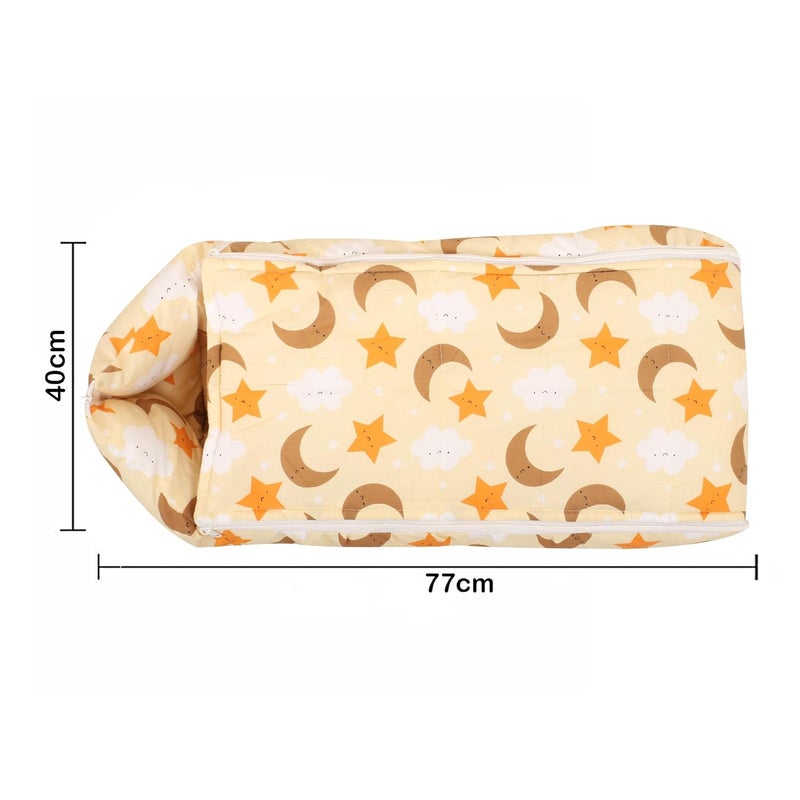 Nonibud Baby Cotton Sleeping Bed Cum Carrying Nest Bag with Storage Bag Large Size 77 Cms X 40 Cms 09 Months SkyBlue Star Print Orange Star - Image 2
