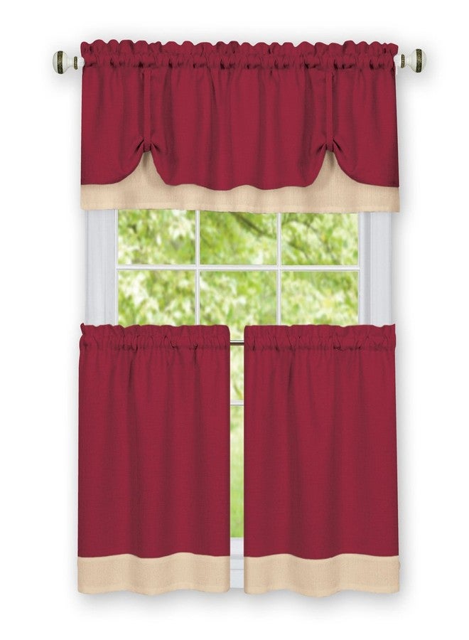 Collections Etc Darcy Two-Tone Rod Pocket Café Curtain Tiers - 2 Piece Set, Burgundy, 58" X 36" - Image 1