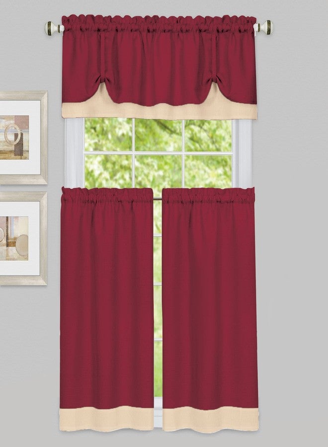 Collections Etc Darcy Two-Tone Rod Pocket Café Curtain Tiers - 2 Piece Set, Burgundy, 58" X 36" - Image 2