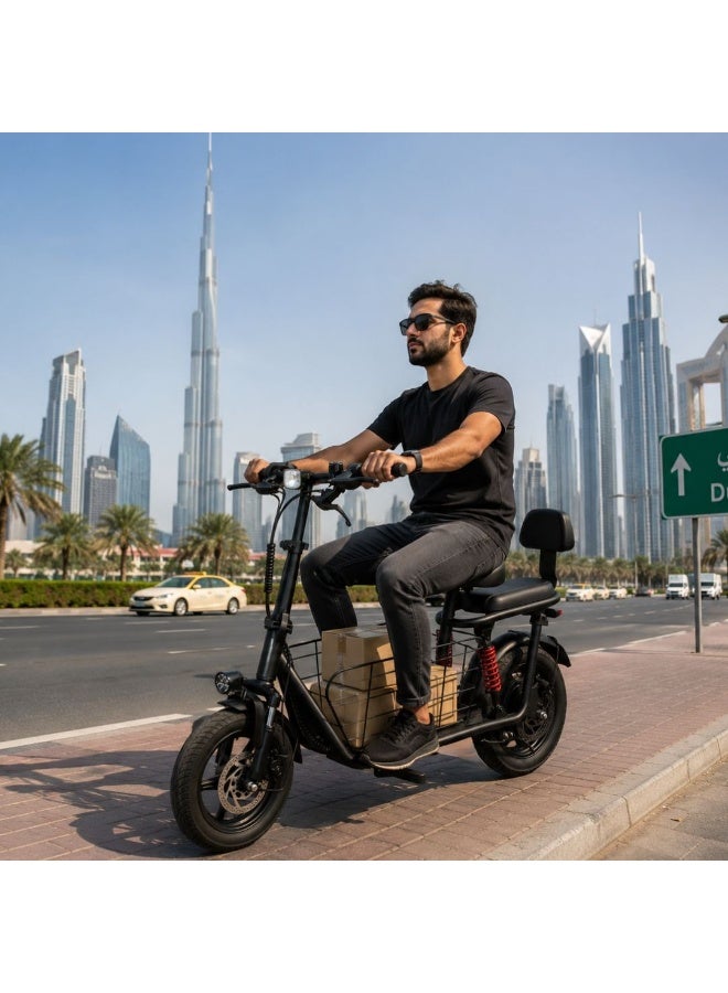 Electric Scooter 500W Motor | Peak Power 850W with Dual Seat and 48V 10Ah Battery | 50 KM H Speed and 30 to 40 KM Range | Dual Suspension and Storage Basket E Scooter Black - Image 5