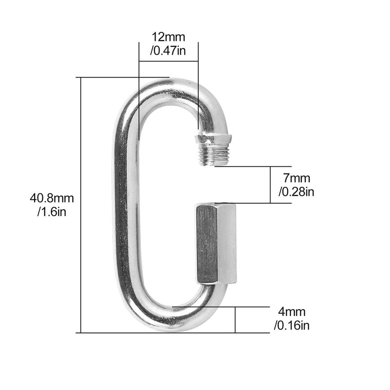 KINJOEK كينجويك 24 حزمة M4 4MM حلقة سريعة، حلقة سريعة من الفولاذ المقاوم للصدأ للاستخدام الثقيل للأرجوحة، التخييم ومعدات الهواء الطلق، الحد الأقصى للحمولة 500 رطل - Image 2