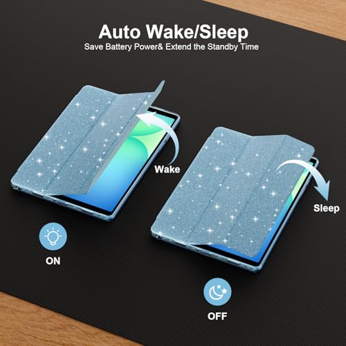 Lainergie Case for Samsung Galaxy Tab A11+/A9+ Plus 11 Inch 2026/2023, Cute Glittering Sparkly Shockproof Cover with Sparkly Crystal Clear Back and Pencil Holder for Galaxy Tab A11+/A9+, Blue - Image 5