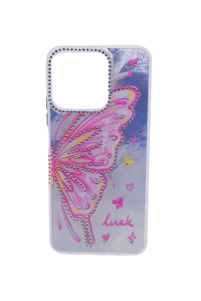 CFS TPU Butterflies and Rhinestones Back Cover Case For HONOR X7C - Blue Pink - Image 1