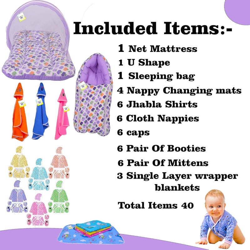 Toddylon 33 in 1 Baby Products All New Born Complete Daily Items | Gift Combos | Essentials Items | Hospital Kit | Baby Bedding | Clothing Set (Purple, 0-6 Months) - Image 3