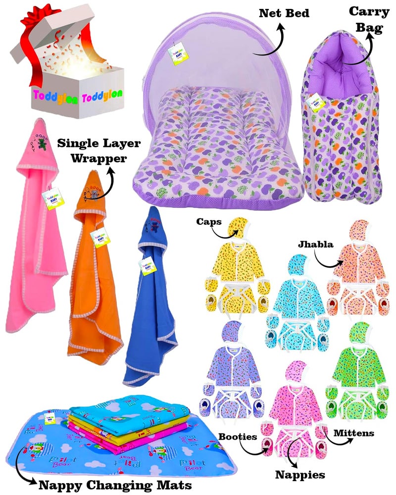 Toddylon 33 in 1 Baby Products All New Born Complete Daily Items | Gift Combos | Essentials Items | Hospital Kit | Baby Bedding | Clothing Set (Purple, 0-6 Months) - Image 2