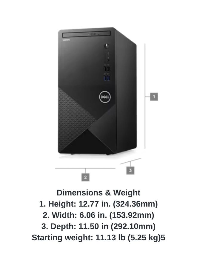 DELL Vostro 3910 Tower PC, Core i3-12100 Processor/8GB RAM/1TB HDD + 256GB SSD/Integrated Graphics/Windows 11 Black - Image 4