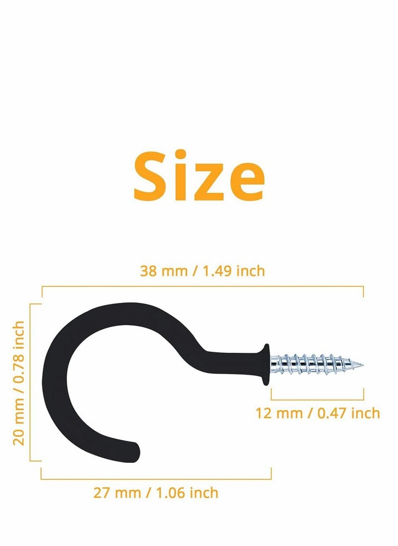 Y&D 24 Pcs Vinyl Coated Ceiling Hooks Question Mark Shape Hook Heavy Duty Screw Cup for Bathroom Kitchen Wall Hanging (Black)  - Image 3