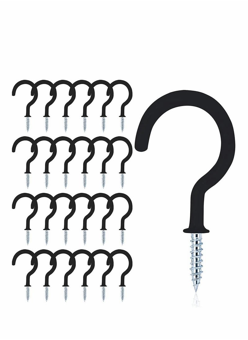 Y&D 24 Pcs Vinyl Coated Ceiling Hooks Question Mark Shape Hook Heavy Duty Screw Cup for Bathroom Kitchen Wall Hanging (Black)  - Image 1
