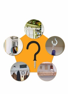 Y&D 24 Pcs Vinyl Coated Ceiling Hooks Question Mark Shape Hook Heavy Duty Screw Cup for Bathroom Kitchen Wall Hanging (Black)  - Image 2
