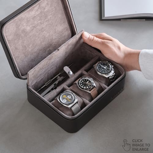 TAWBURY 3 Watch Case with Storage Compartment – Top-Grain Leather Watch Travel Case for Men | Leather Watch Roll Travel Case | Travel Watch Cases for Men | Travel Watch Box for Men Leather - Image 2