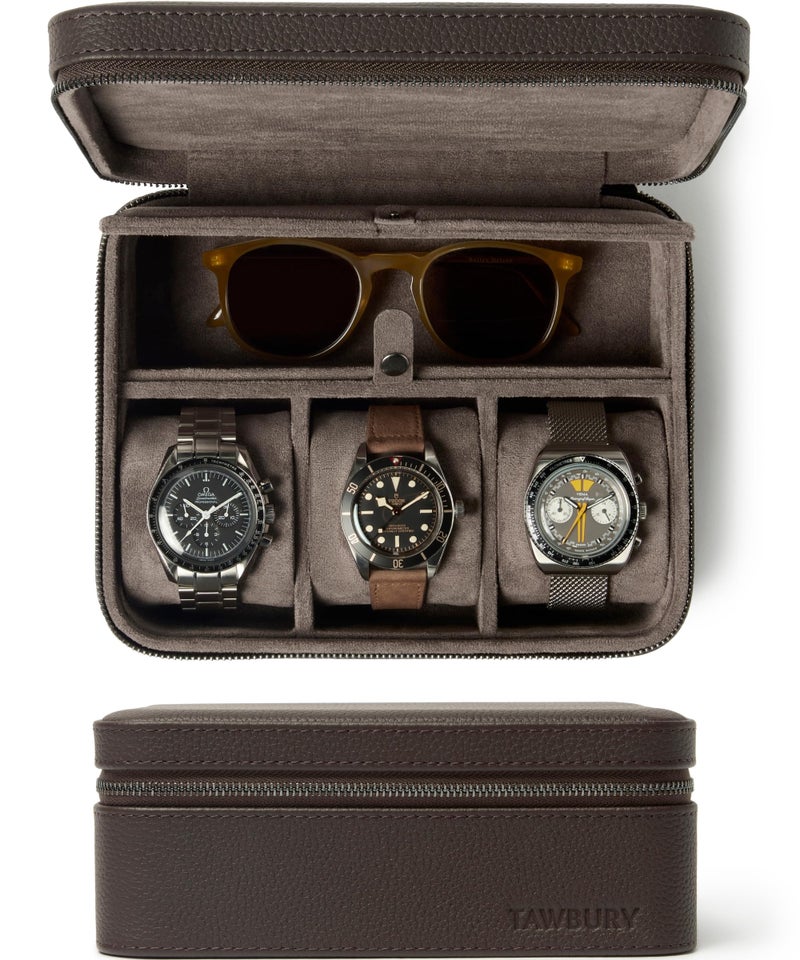 TAWBURY 3 Watch Case with Storage Compartment – Top-Grain Leather Watch Travel Case for Men | Leather Watch Roll Travel Case | Travel Watch Cases for Men | Travel Watch Box for Men Leather - Image 1