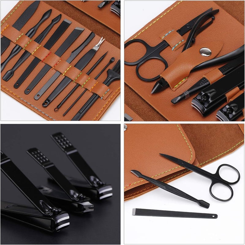 WOWSTAR Manicure Pedicure Set 16 in 1 Stainless Steel Professional Nail Clippers Scissors Grooming Kit Nail Care Tools with Luxurious Case (Brown) - Image 2