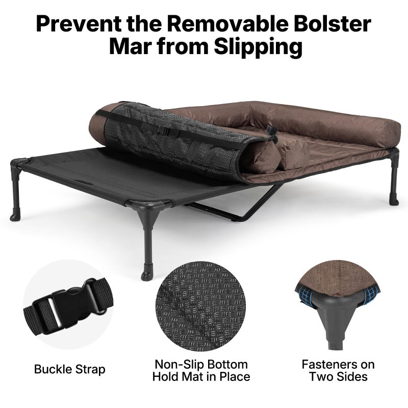 Veehoo Cooling Raised Dog Beds + Waterproof Double Dog Bed Cushion for Two Medium Dogs, Elevated Pet Cot with Removable Bolster Mat, Breathable Mesh, No-Slip Feet, Pets Couch Bed, 49x 33inches, Brown - Image 4