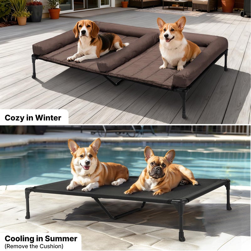 Veehoo Cooling Raised Dog Beds + Waterproof Double Dog Bed Cushion for Two Medium Dogs, Elevated Pet Cot with Removable Bolster Mat, Breathable Mesh, No-Slip Feet, Pets Couch Bed, 49x 33inches, Brown - Image 5