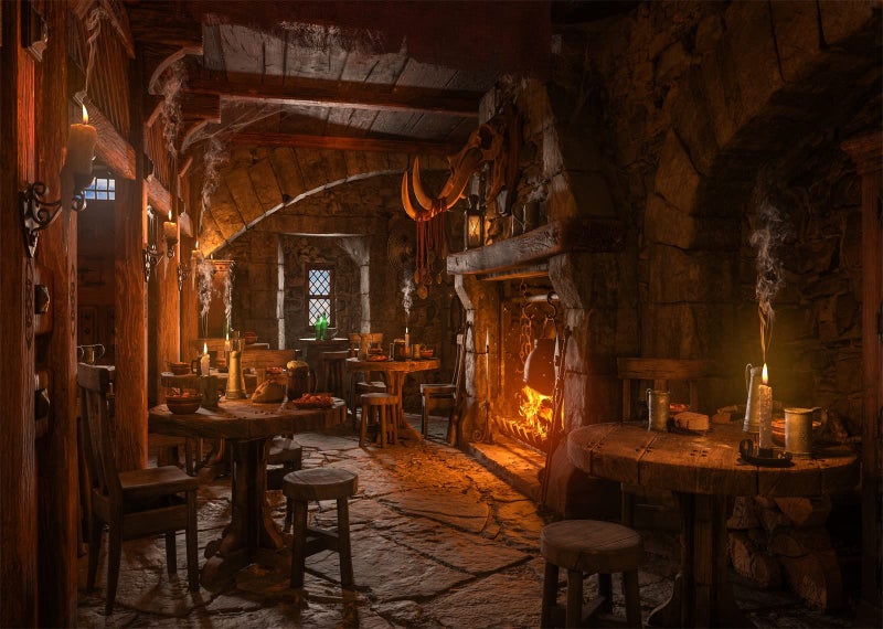 BELECO 7x5ft Fabric Medieval Tavern Backdrop for Photography Wooden Interior Candle Light Fireplace Ancient Tavern Inn Bar Restaurant Background for Party Decorations Photo Booth Studio Props - Image 2