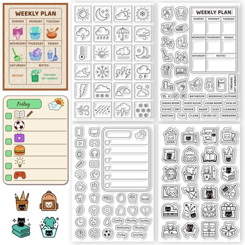 CHGCRAFT 4 Sheets 4 Styles Daily Weather Icons Clear Stamps Schedule Table Silicone Stamp Seal for DIY Scrapbooking and Card Making Paper Craft Decor 63 43 Inch - Image 1