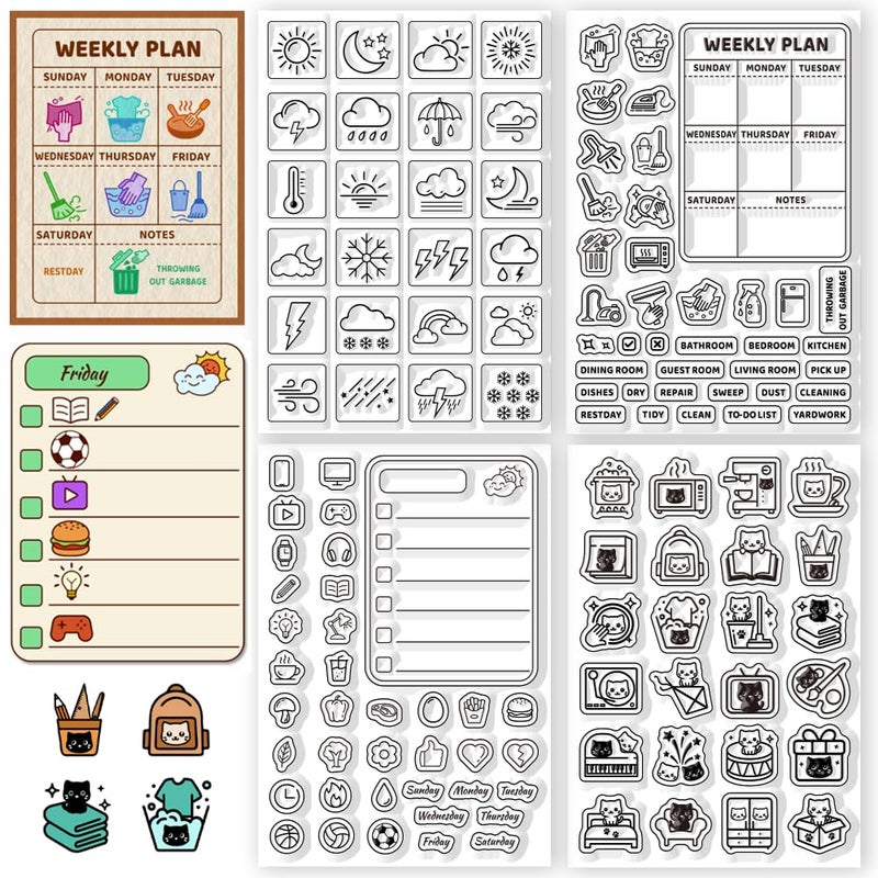 CHGCRAFT 4 Sheets 4 Styles Daily Weather Icons Clear Stamps Schedule Table Silicone Stamp Seal for DIY Scrapbooking and Card Making Paper Craft Decor 63 43 Inch - Image 3