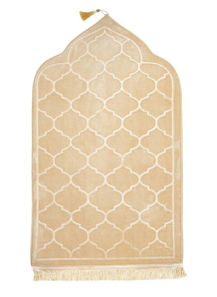 Fabienne - Embossed Prayer Mat Anti-Slip Velvet Top Islamic Prayer Mat Dome Style Thick Padded Sajadah Prayer Rug for Men Women Eid Gift Ramadan Beige 70x110 cm - Image 1