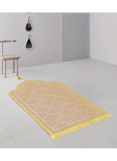 Fabienne Embossed Prayer Mat Anti-Slip Velvet Top Islamic Prayer Mat Dome Style Thick Padded Sajadah Prayer Rug for Men Women Eid Gift Ramadan Beige 70x110 cm  - Image 5