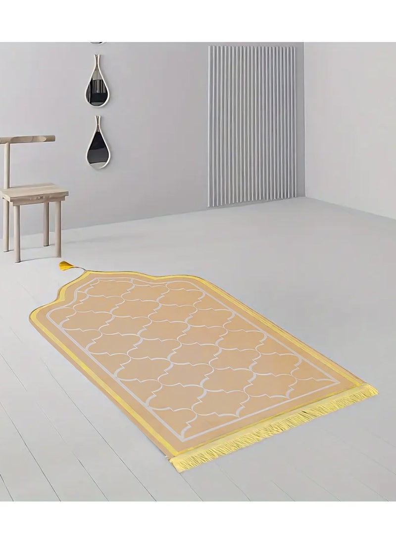 Fabienne - Embossed Prayer Mat Anti-Slip Velvet Top Islamic Prayer Mat Dome Style Thick Padded Sajadah Prayer Rug for Men Women Eid Gift Ramadan Beige 70x110 cm - Image 1