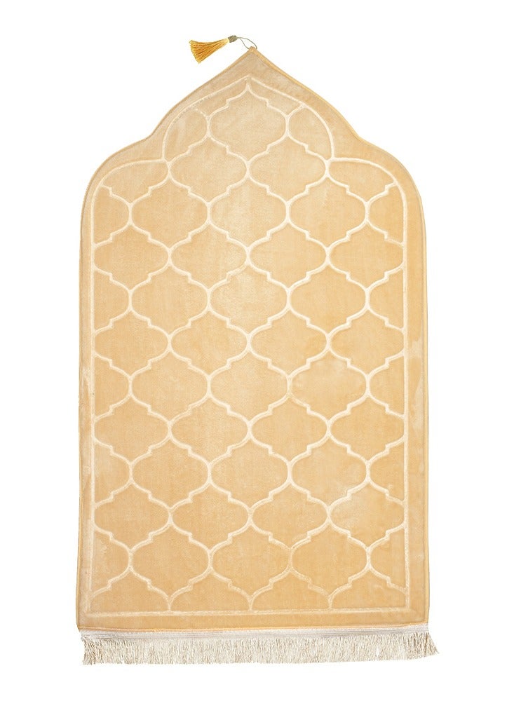 Fabienne Embossed Prayer Mat Anti-Slip Velvet Top Islamic Prayer Mat Dome Style Thick Padded Sajadah Prayer Rug for Men Women Eid Gift Ramadan Beige 70x110 cm - Image 5