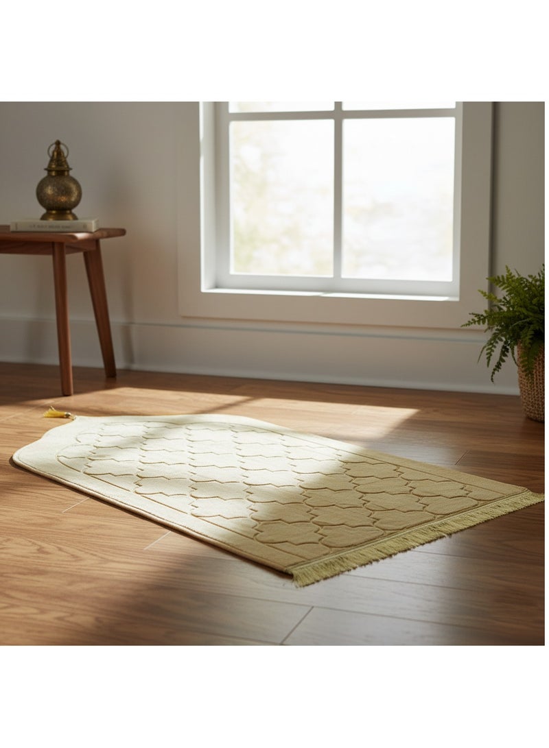 Fabienne Embossed Prayer Mat Anti-Slip Velvet Top Islamic Prayer Mat Dome Style Thick Padded Sajadah Prayer Rug for Men Women Eid Gift Ramadan Beige 70x110 cm - Image 2