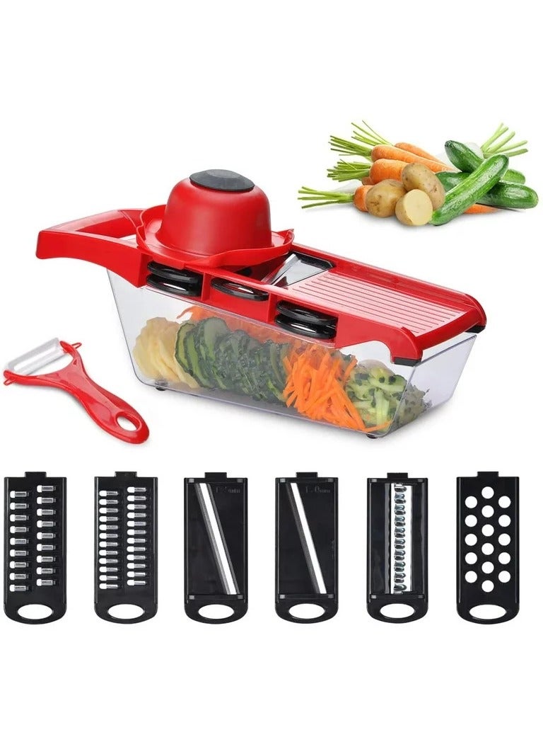 DubaiGallery Slicer Vegetable chopper Multifunctional cutter 6-in-1 for potatoes, tomatoes, garlic, carrots and fruits, Grater Vegetable, Julienne Slicer, Storage Container, Hand Protector, Garlic Peeler - Image 1