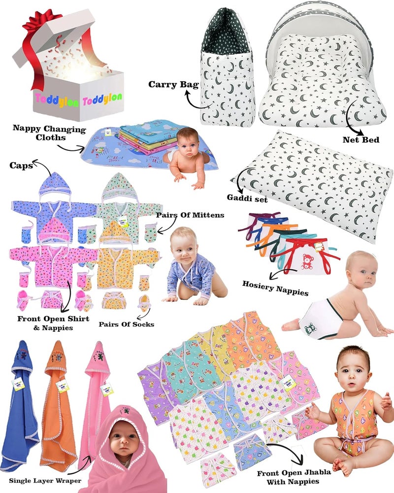 Toddylon Flat Bed 56 in 1 New Born Baby Products All | Gift Packs | Maternity Kit | Baby Clothes | Baby Bedding | Essentials Items | Baby Shower | Infants Combo (Multicolor, 0-6 Months) - Image 2