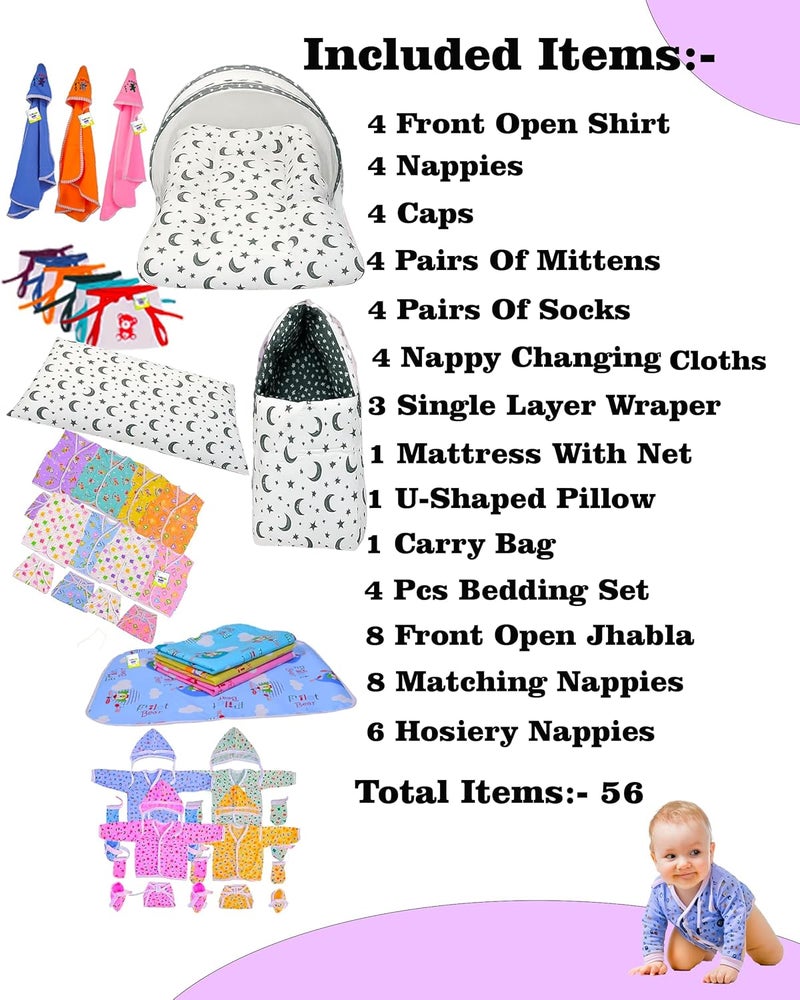 Toddylon Flat Bed 56 in 1 New Born Baby Products All | Gift Packs | Maternity Kit | Baby Clothes | Baby Bedding | Essentials Items | Baby Shower | Infants Combo (Multicolor, 0-6 Months) - Image 3