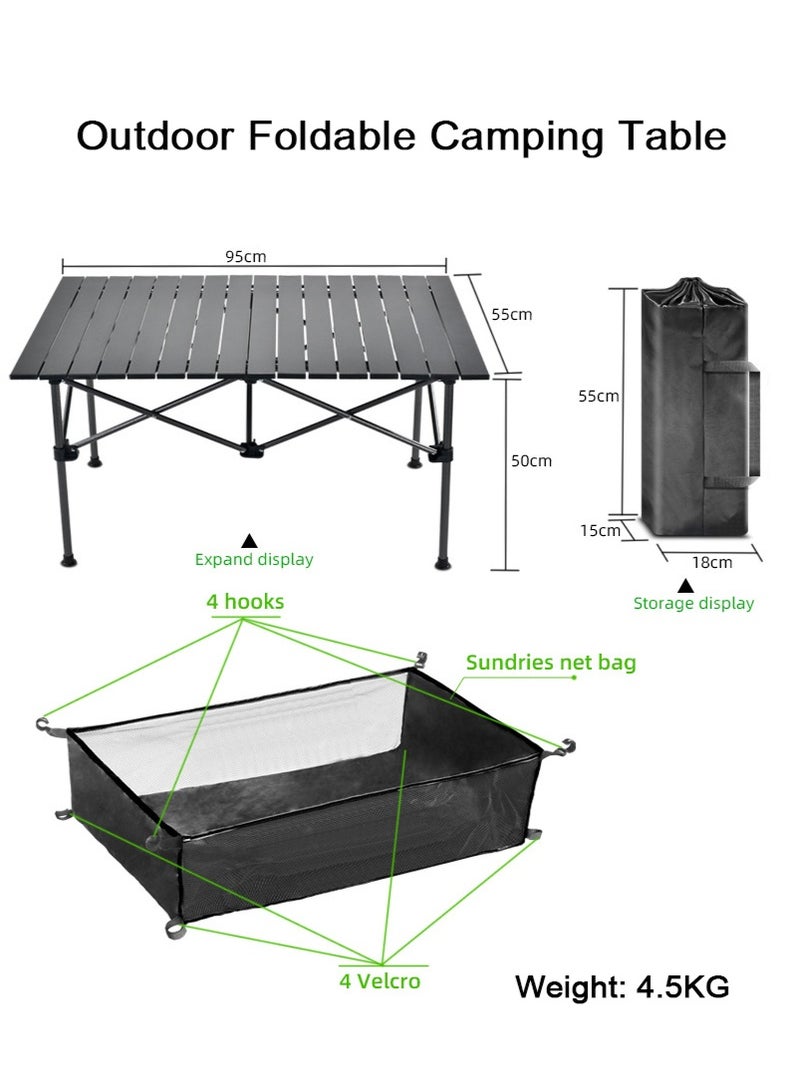 تابيت 95x55x50CM طاولة التخييم القابلة للطي في الهواء الطلق ، طاولة شواء نزهة سبيكة الألومنيوم ، طاولة حفلة شاطئ التخييم المحمولة مع حقيبة التخزين - Image 3