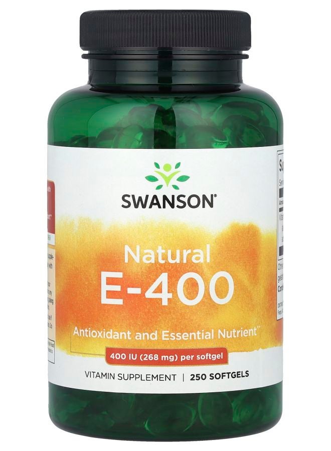 SWANSON فيتامين E-400 طبيعي 268 ملغ (400 وحدة دولية) 250 كبسولة لينة