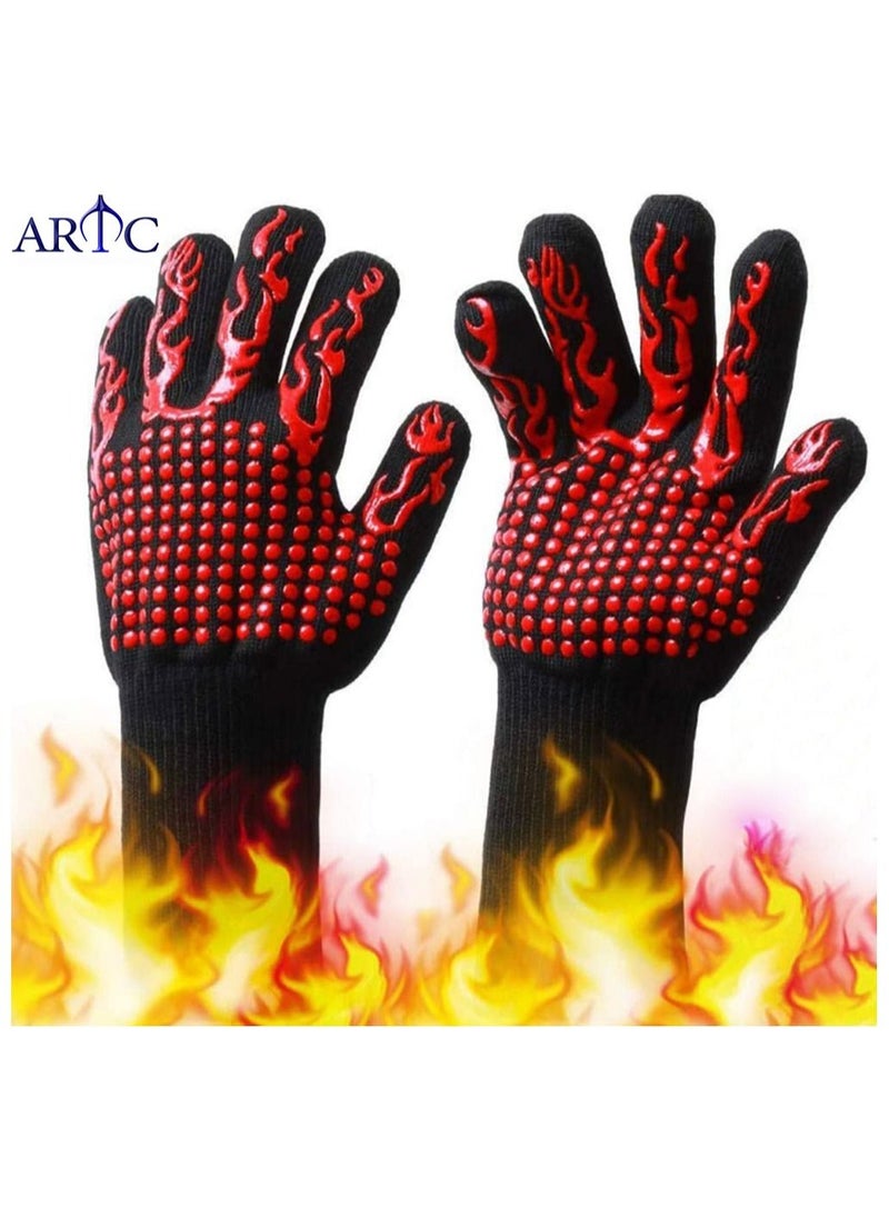 ARTC ARTC Extreme Heat Resistant BBQ Hot Oven Gloves and Charcoal Grill Mitts With Insulated Silicone Non Slip Grips  - Image 1