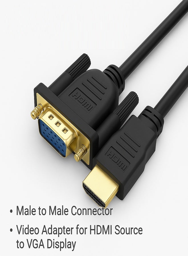 كابل HDMI إلى VGA مطلي بالذهب بطول 5 أمتار، محول فيديو من ذكر إلى ذكر لمشغل HD إلى تلفزيون عالي الدقة بطول 5 أمتار، يدعم أجهزة العرض وأجهزة الكمبيوتر المحمولة / مشغلات DVD / أجهزة التلفزيون / الشاشات / توصيل الشاشة، محول وسائط متعددة، تصميم مضغوط، درجة احترافية، موصل مطلي بالذهب، أداء موثوق، محول عرض، كابل فيديو، لعشاق الصوت والصورة، وموظفي المكاتب - Image 2