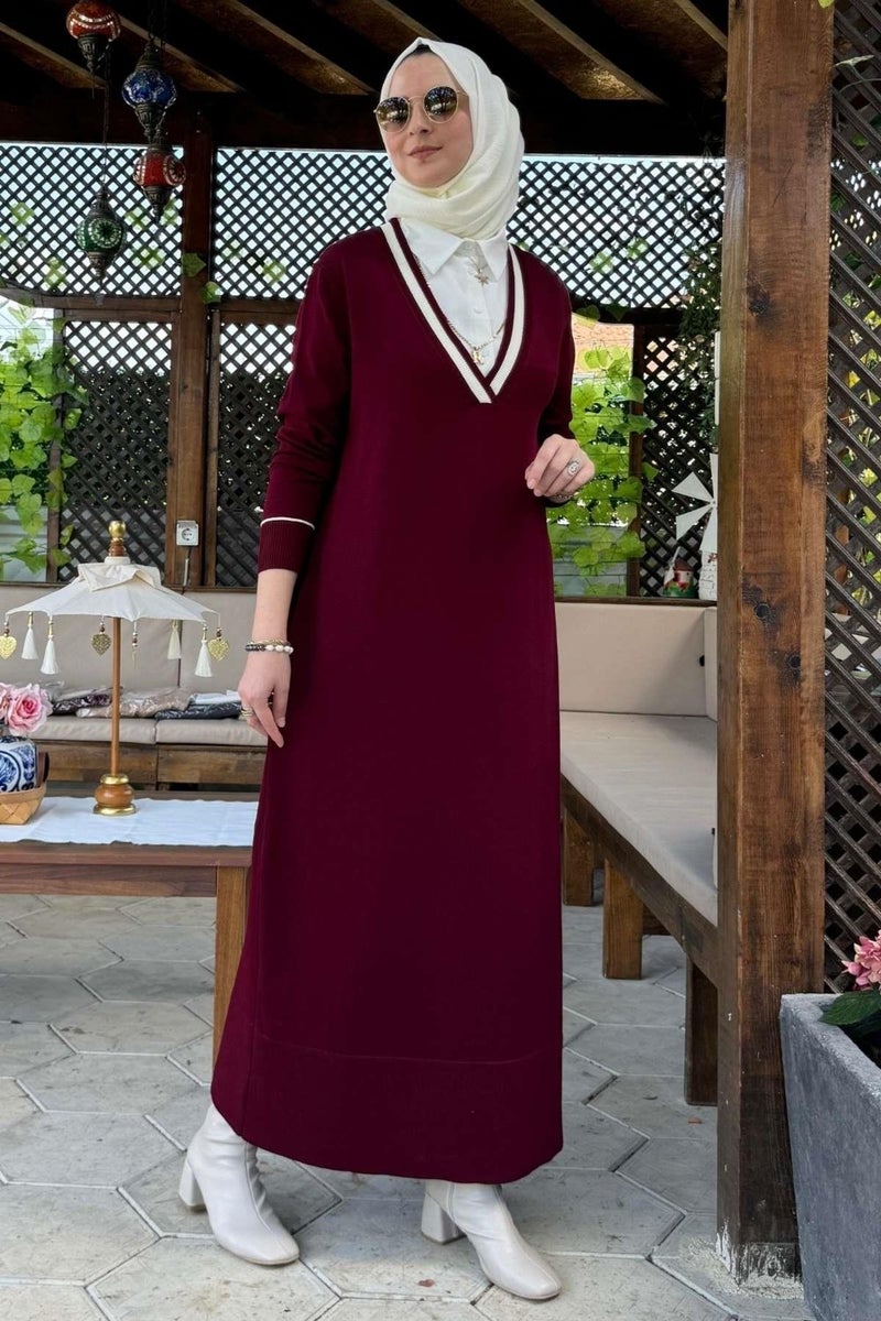 Rabia Şamlı September Shirt Knit Dress Claret Red - Image 2
