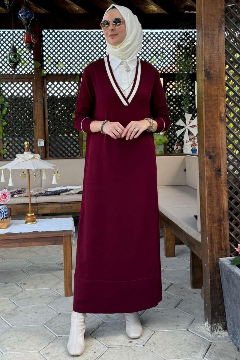 Rabia Şamlı September Shirt Knit Dress Claret Red - Image 1