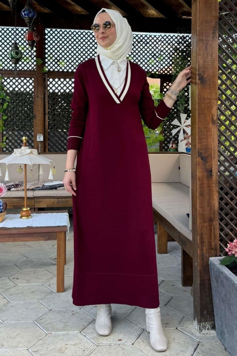 Rabia Şamlı September Shirt Knit Dress Claret Red - Image 4