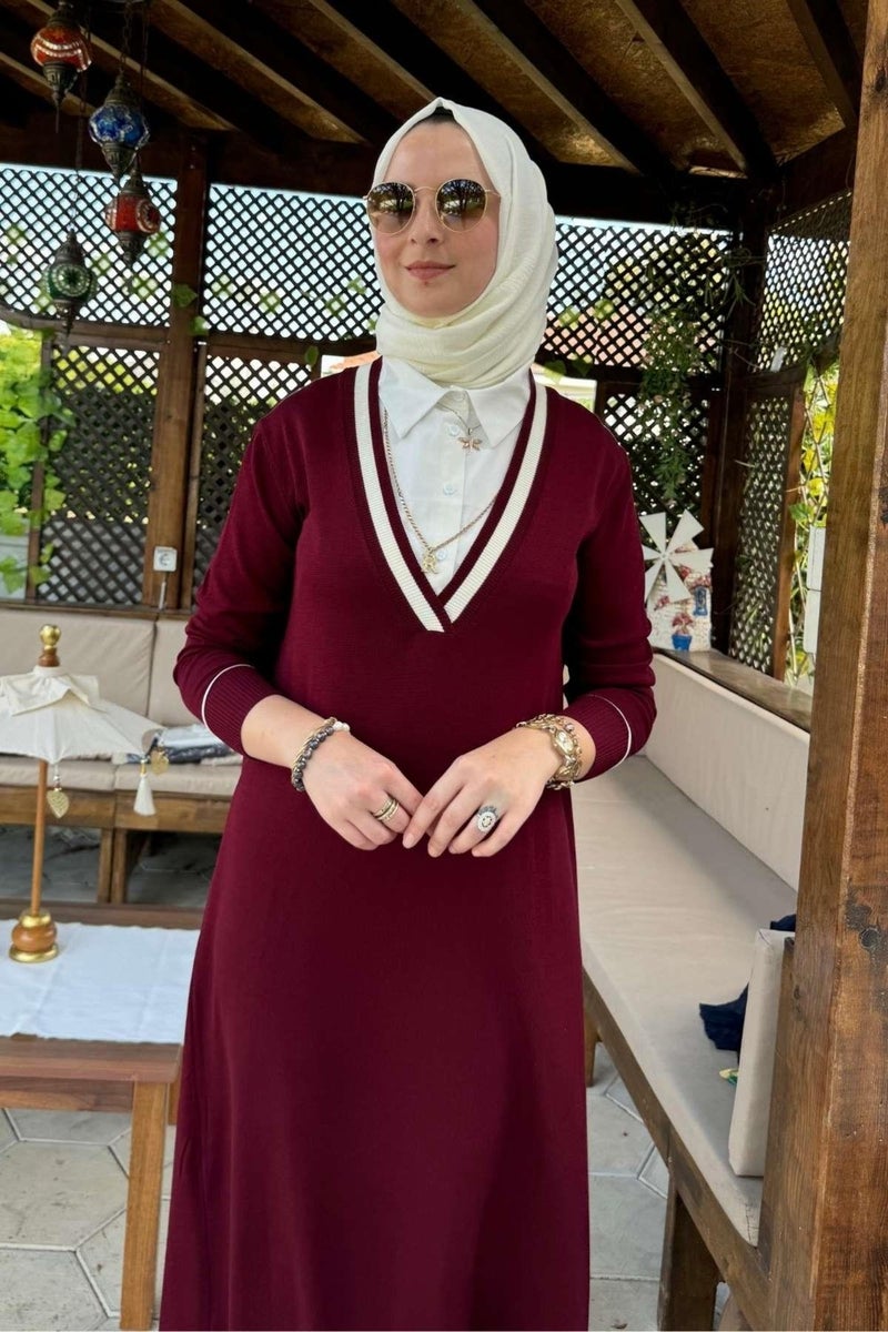 Rabia Şamlı September Shirt Knit Dress Claret Red - Image 5