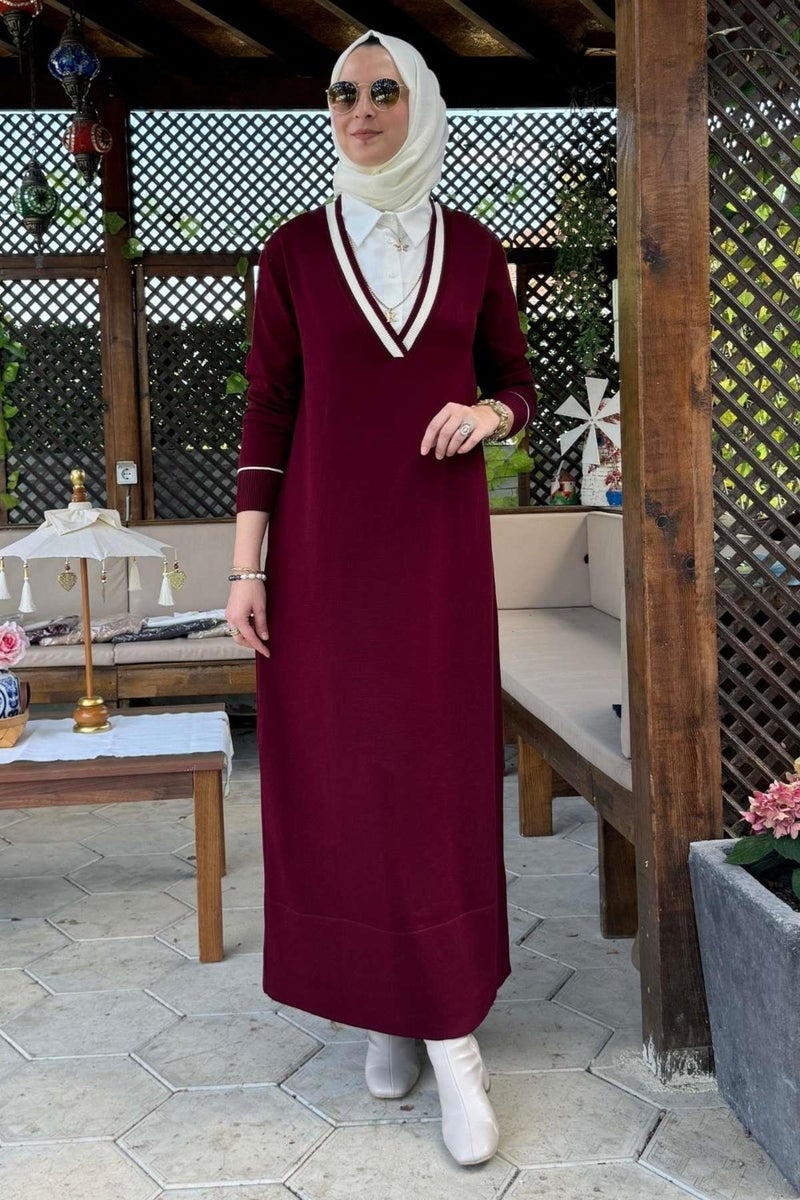 Rabia Şamlı September Shirt Knit Dress Claret Red - Image 3