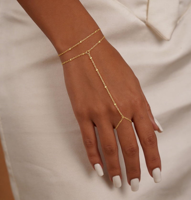 TITUTHIA Gold Bracelets for Women Non Tarnish, Trendy Gold Hand Chain Bracelet 14k Plated Gold Finger Ring Bracelet Hand Chain Layered Satellite Bracelt Stack Jewelry Set Gifts for Women - Image 3
