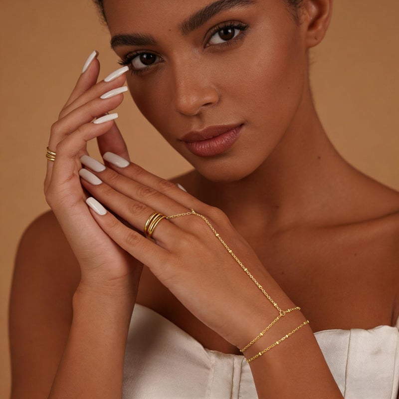 TITUTHIA Gold Bracelets for Women Non Tarnish, Trendy Gold Hand Chain Bracelet 14k Plated Gold Finger Ring Bracelet Hand Chain Layered Satellite Bracelt Stack Jewelry Set Gifts for Women - Image 4