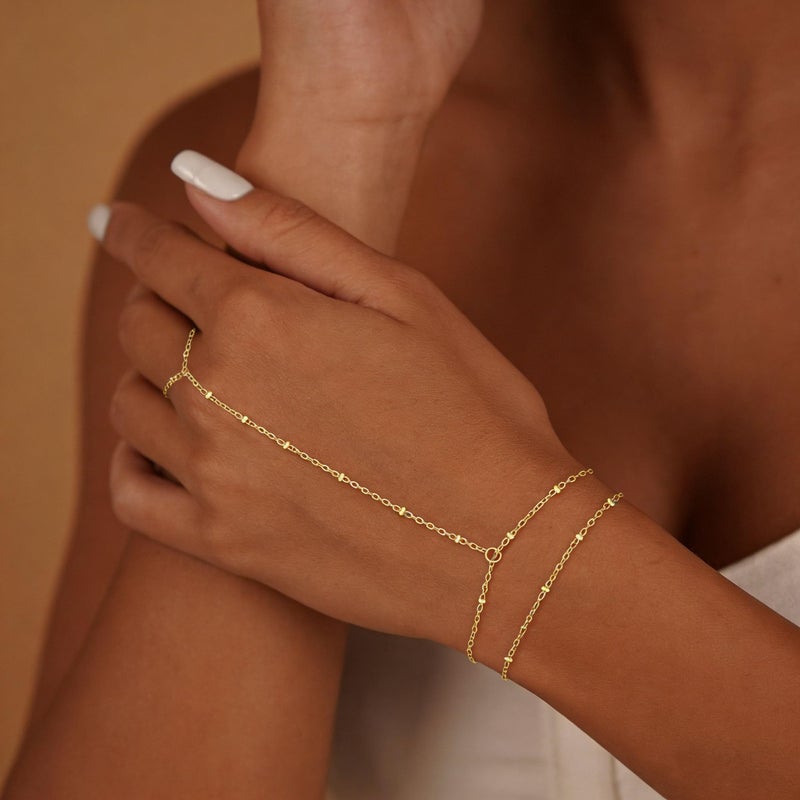TITUTHIA Gold Bracelets for Women Non Tarnish, Trendy Gold Hand Chain Bracelet 14k Plated Gold Finger Ring Bracelet Hand Chain Layered Satellite Bracelt Stack Jewelry Set Gifts for Women - Image 2