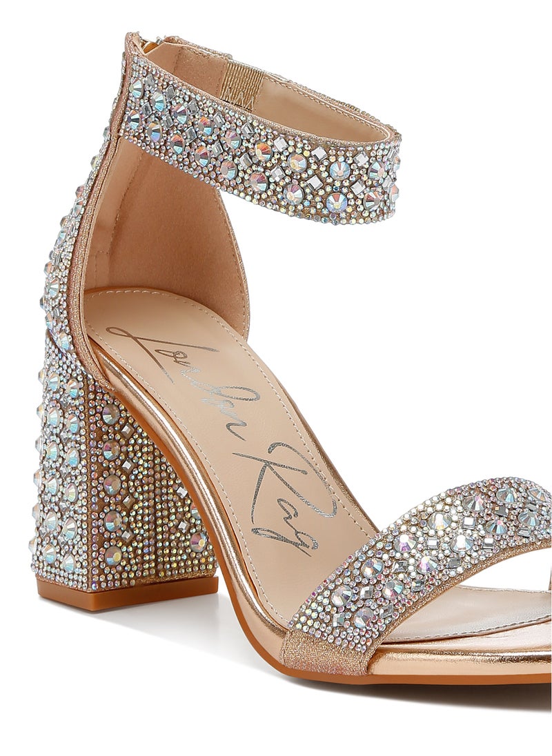London Rag Rhinestones And Sequins Block Sandals in Rose Gold  - Image 5