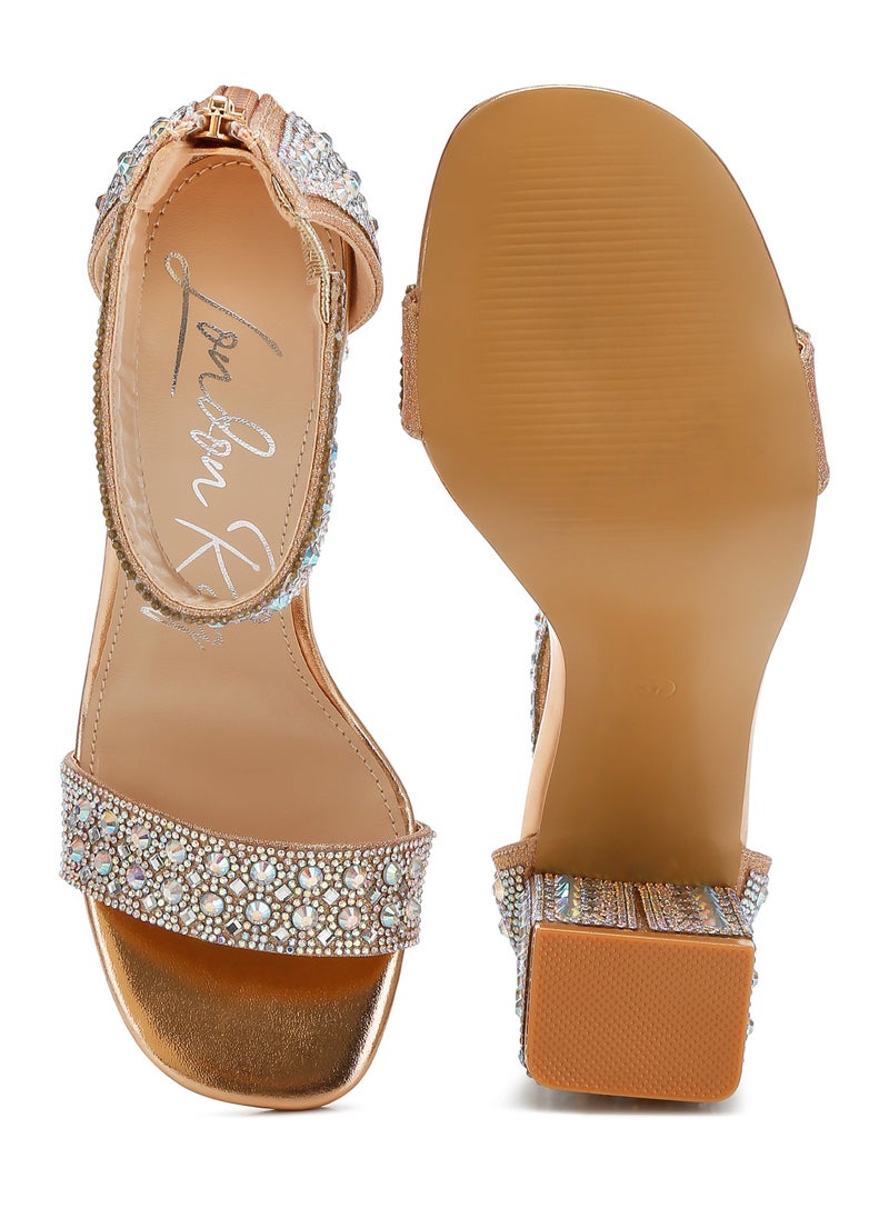 London Rag Rhinestones And Sequins Block Sandals in Rose Gold  - Image 4
